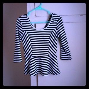 Black and white striped peplum top